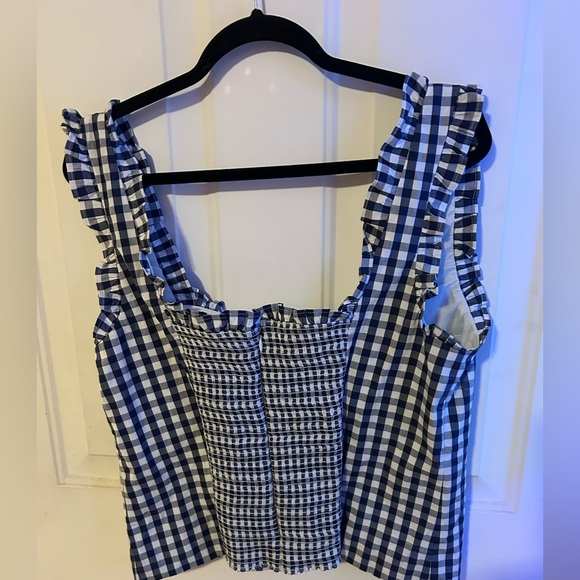 J.Crew Blue Gingham Smocked Ruffle Strap Top Size Large NWT Re-Imagined - Picture 6 of 14